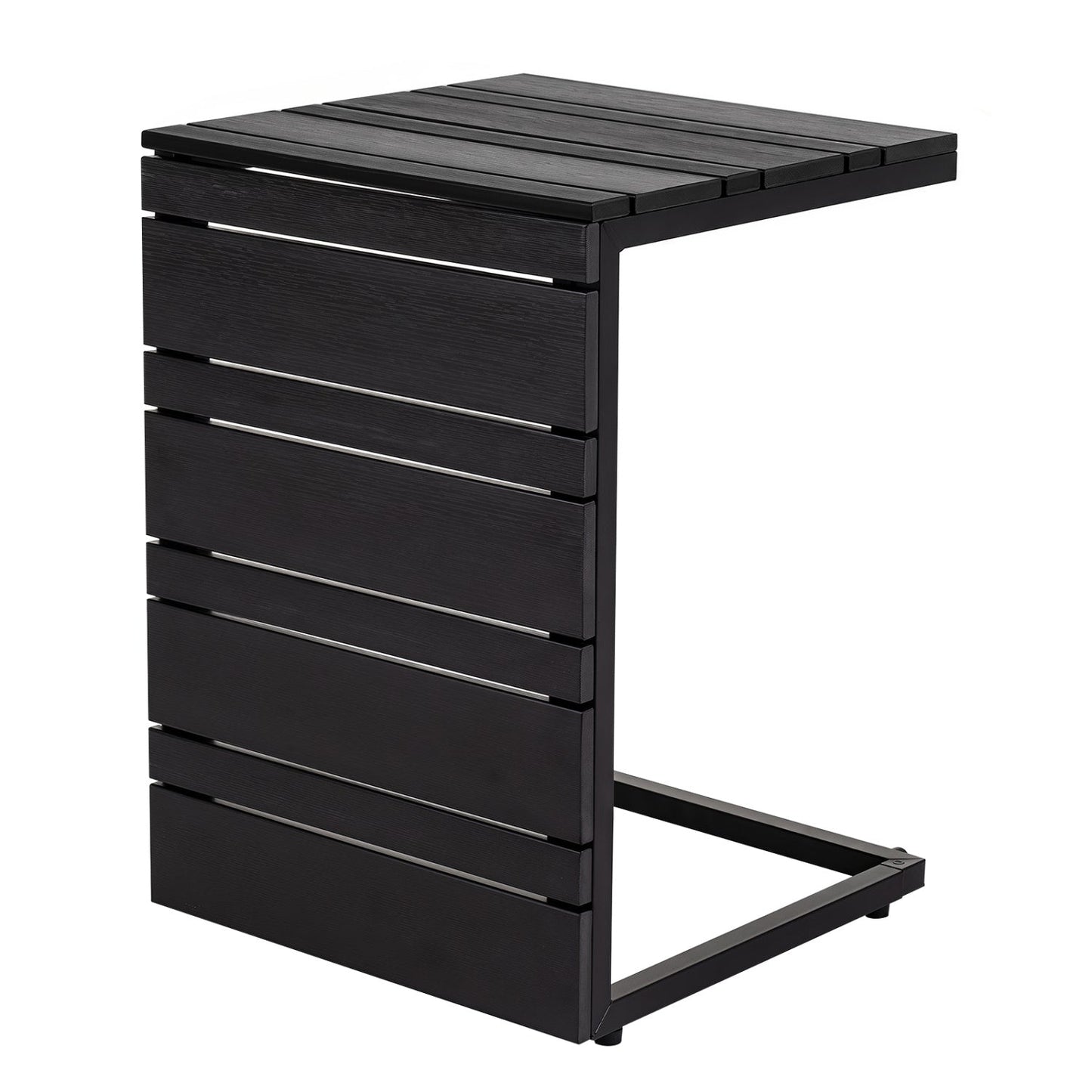 C-Shaped Side Table with Wood-Plastic Top for Indoor Outdoor
