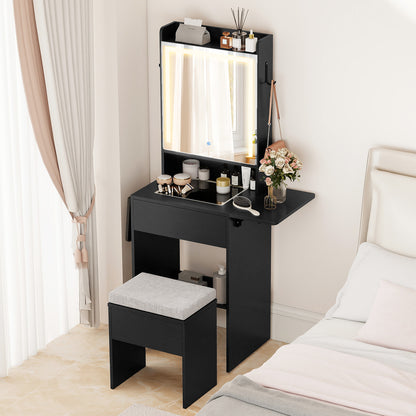 Vanity Desk with Lighted Mirror and Storage Stool