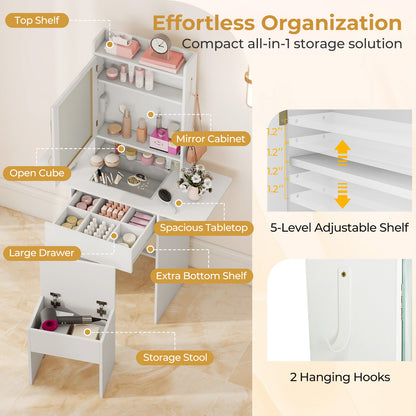 Vanity Desk with Lighted Mirror and Storage Stool
