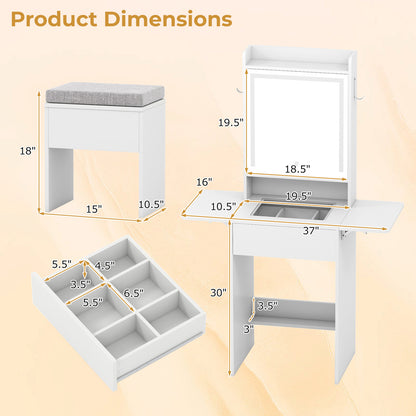 Vanity Desk with Lighted Mirror and Storage Stool
