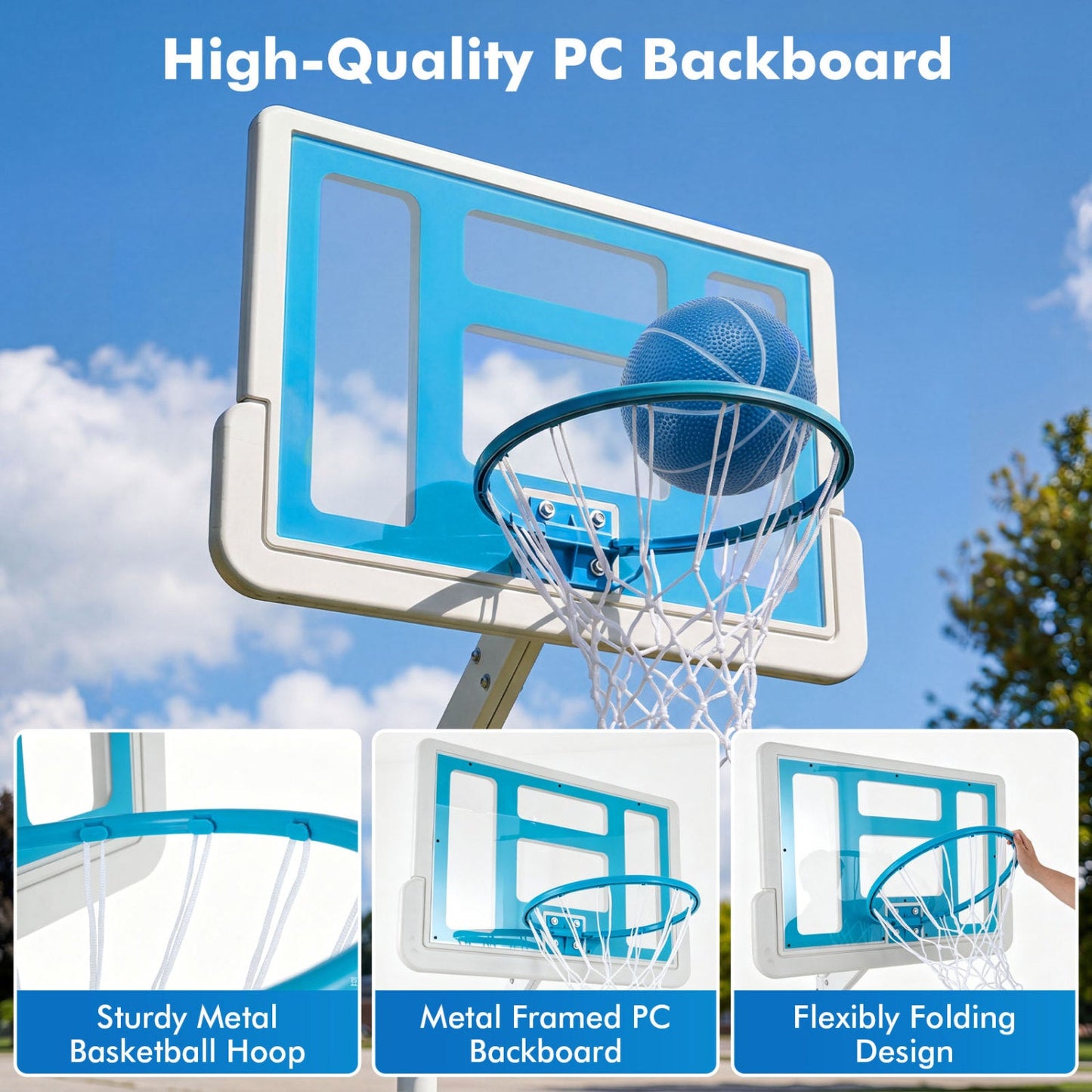 Pool Basketball Hoop with Adjustable Height & 2 Balls
