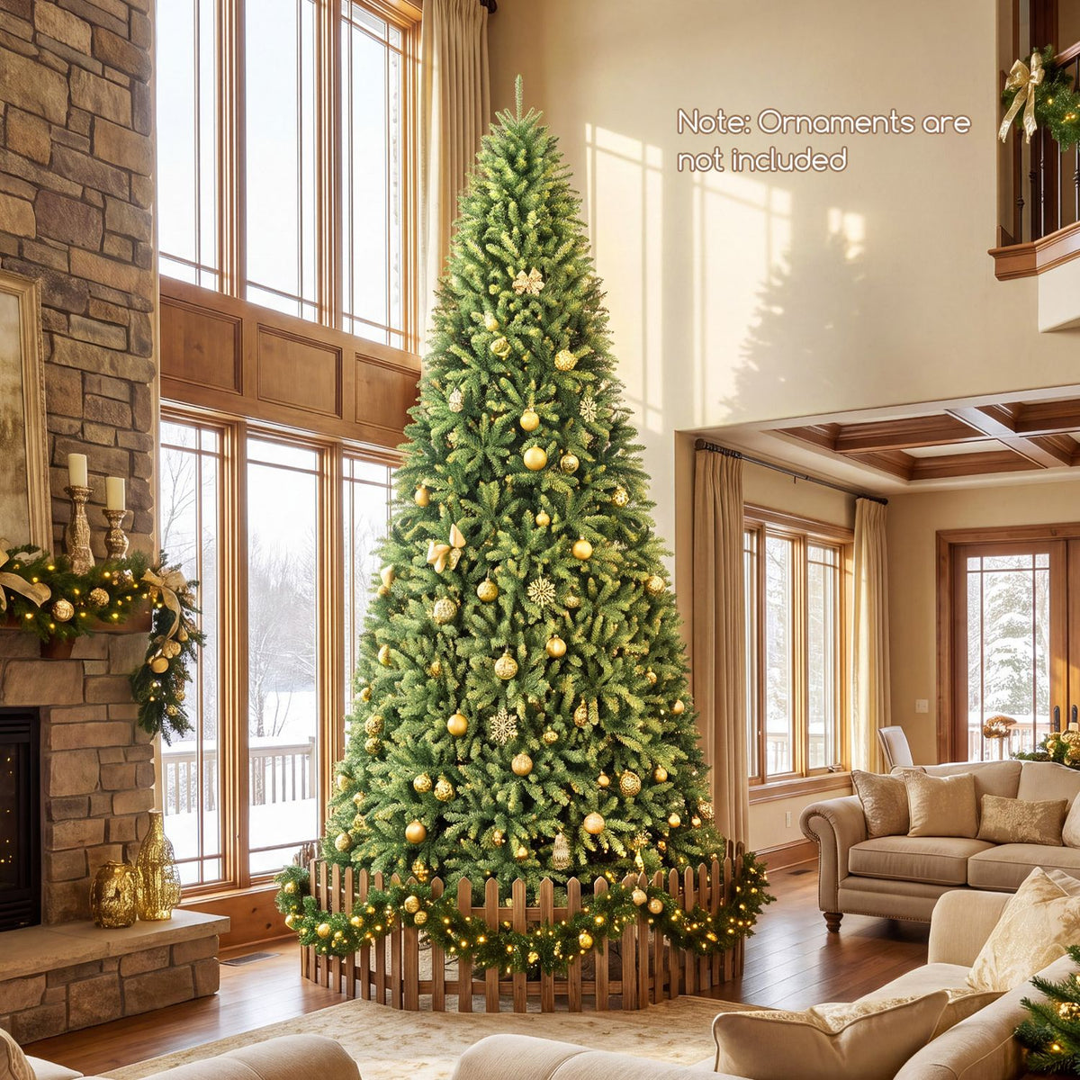 Spruce Fir Christmas Tree Unlit Artificial Tree with Folding Metal Stand-12ft