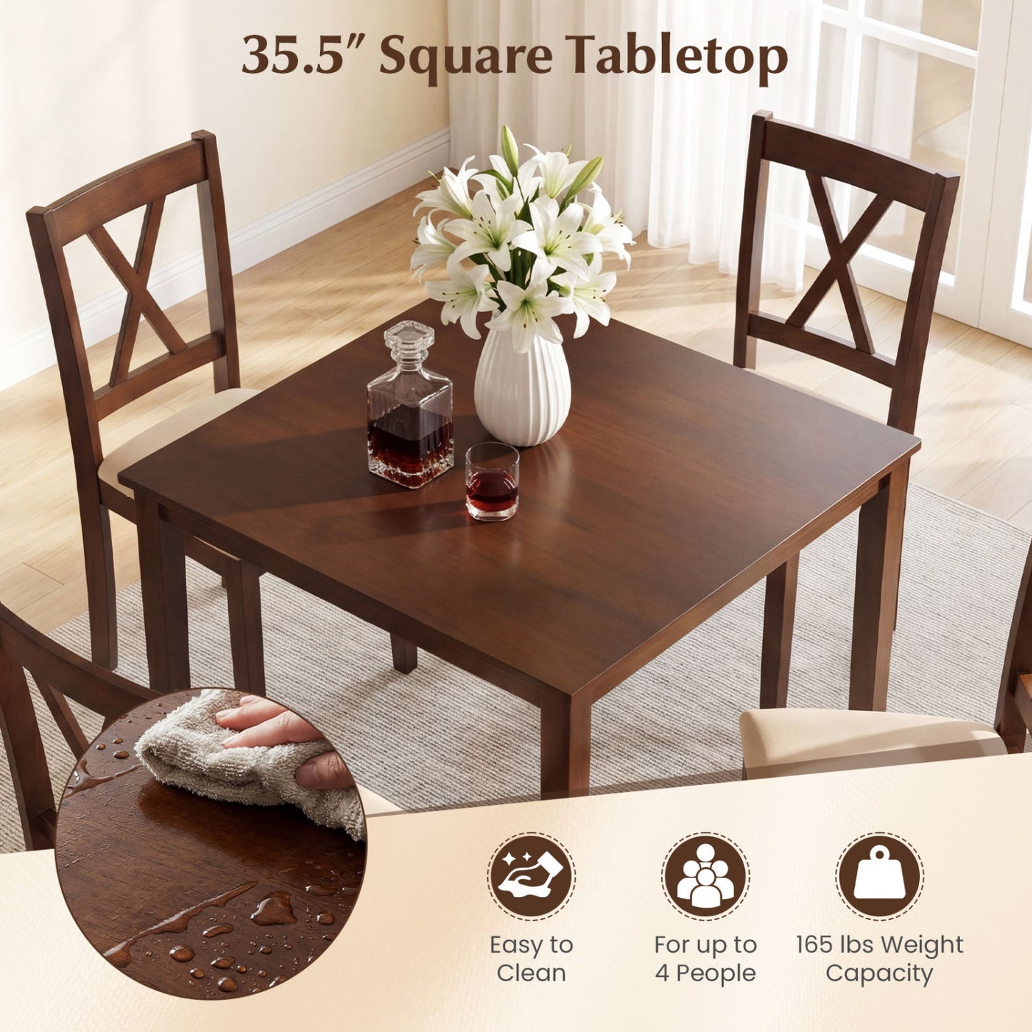 Square Dining Table Set with 4 Upholstered Chairs