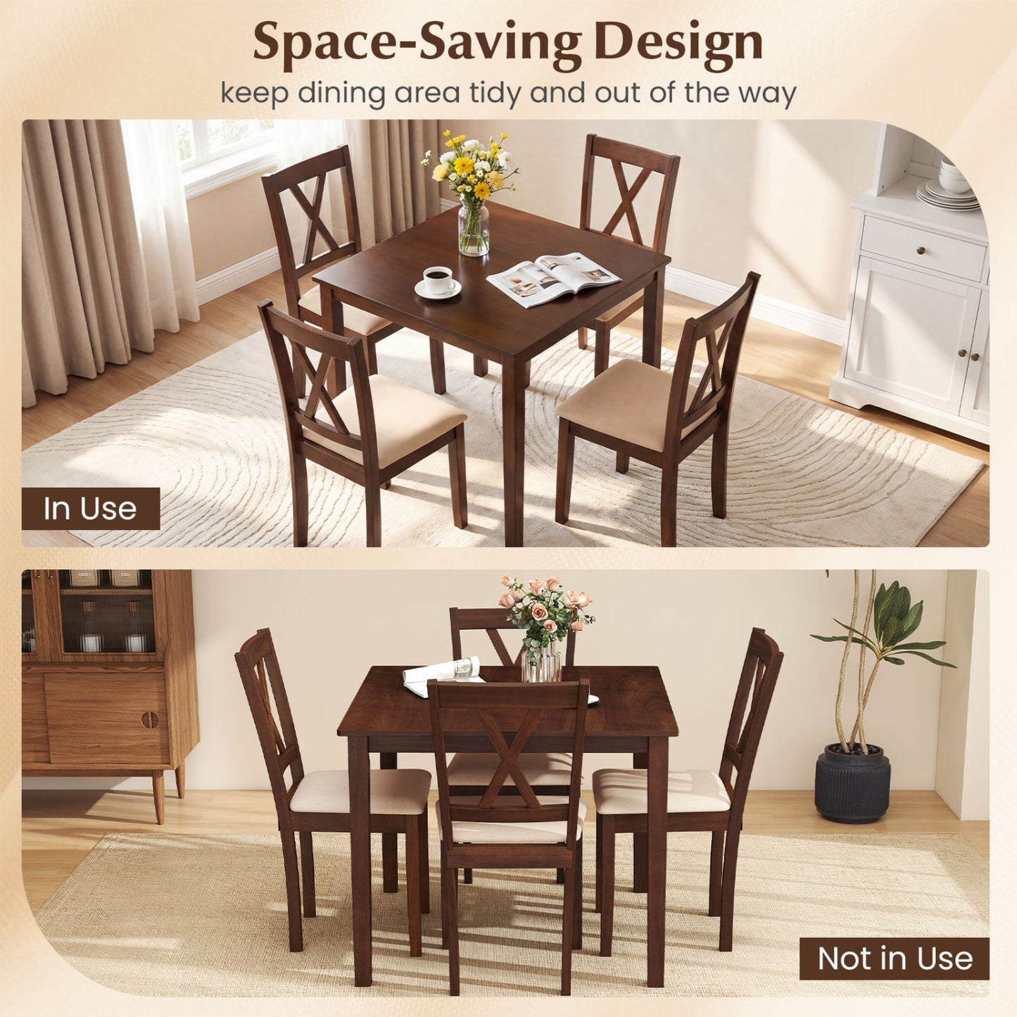 Square Dining Table Set with 4 Upholstered Chairs