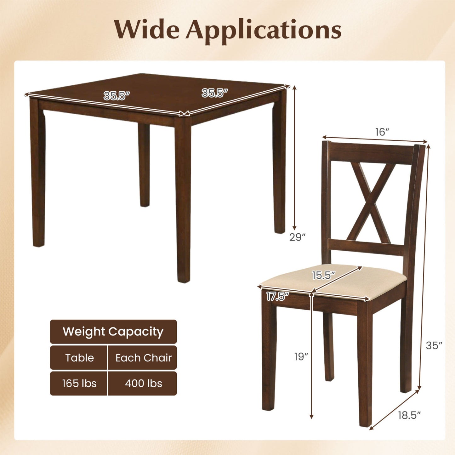 Square Dining Table Set with 4 Upholstered Chairs