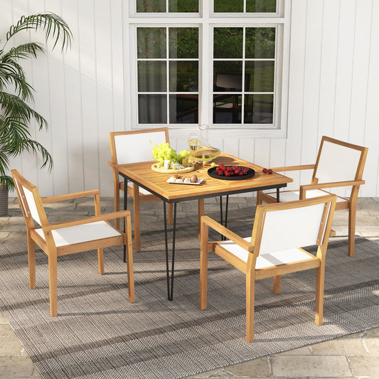 Stackable Outdoor Dining Chairs Set of 2 with Acacia Wood