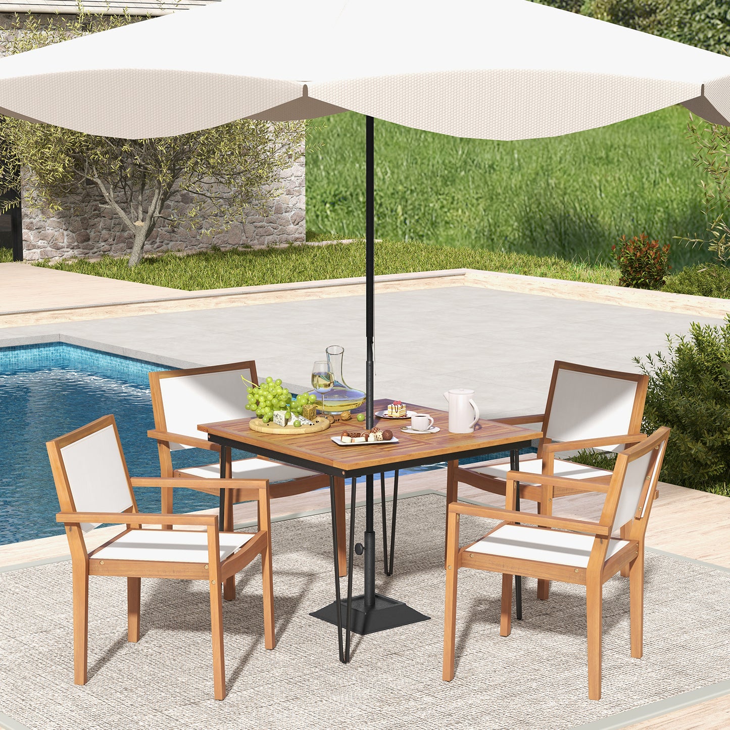 Stackable Outdoor Dining Chairs Set of 2 with Acacia Wood