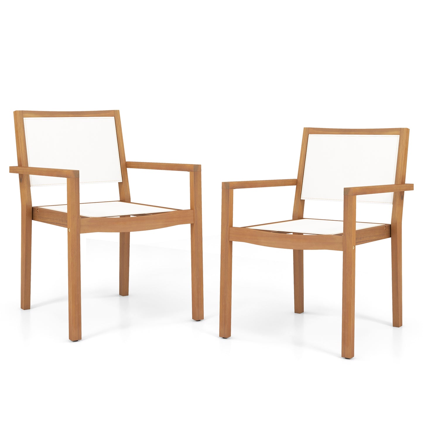 Stackable Outdoor Dining Chairs Set of 2 with Acacia Wood