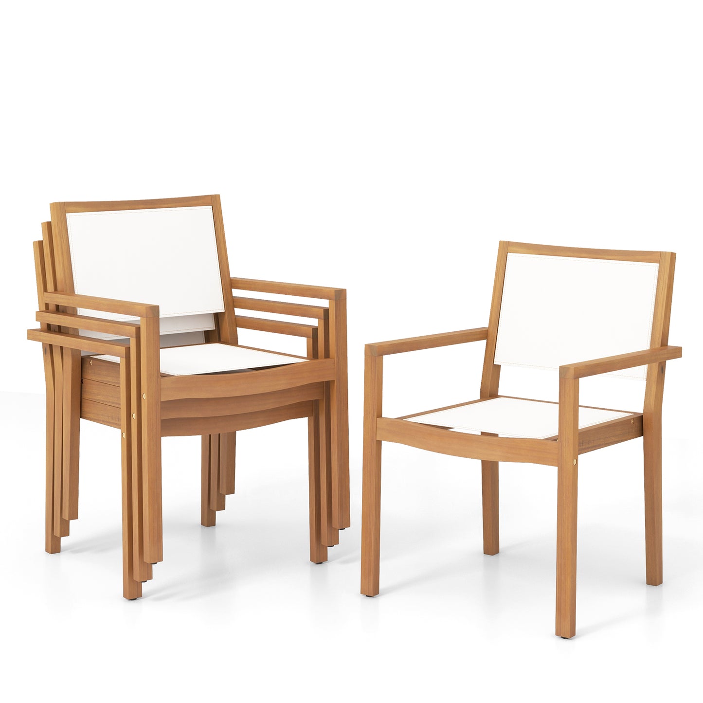 Stackable Outdoor Dining Chairs Set of 2 with Acacia Wood