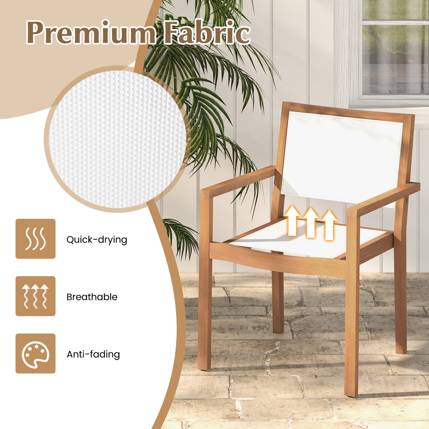 Stackable Outdoor Dining Chairs Set of 2 with Acacia Wood