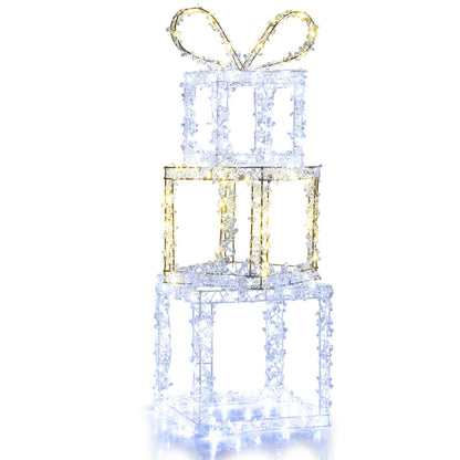 Stacked Lighted Gift Boxes Set of 3 Pre-Lit Christmas Present Box Lights