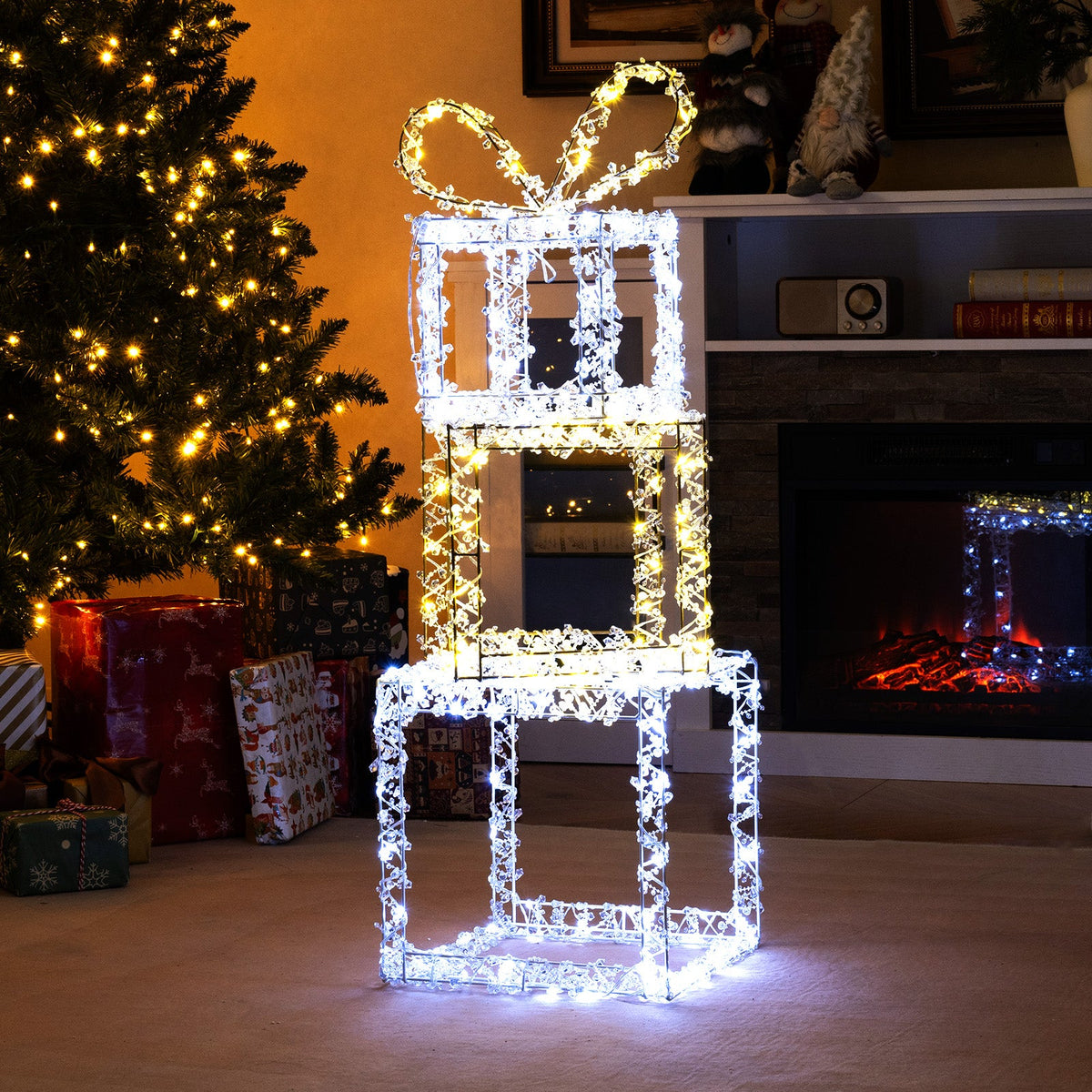 Stacked Lighted Gift Boxes Set of 3 Pre-Lit Christmas Present Box Lights