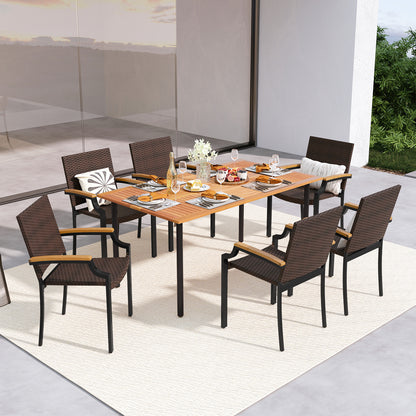 Stacking Patio Dining Chairs Set of 2 with Acacia Armrests
