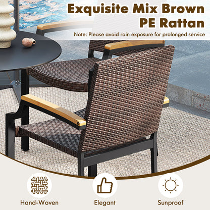 Stacking Patio Dining Chairs Set of 2 with Acacia Armrests