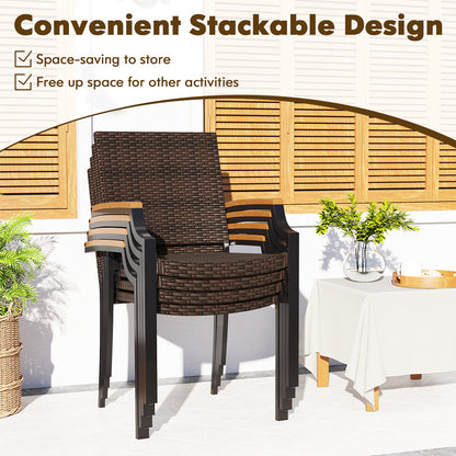 Stacking Patio Dining Chairs Set of 2 with Acacia Armrests
