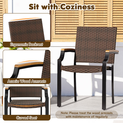 Stacking Patio Dining Chairs Set of 2 with Acacia Armrests