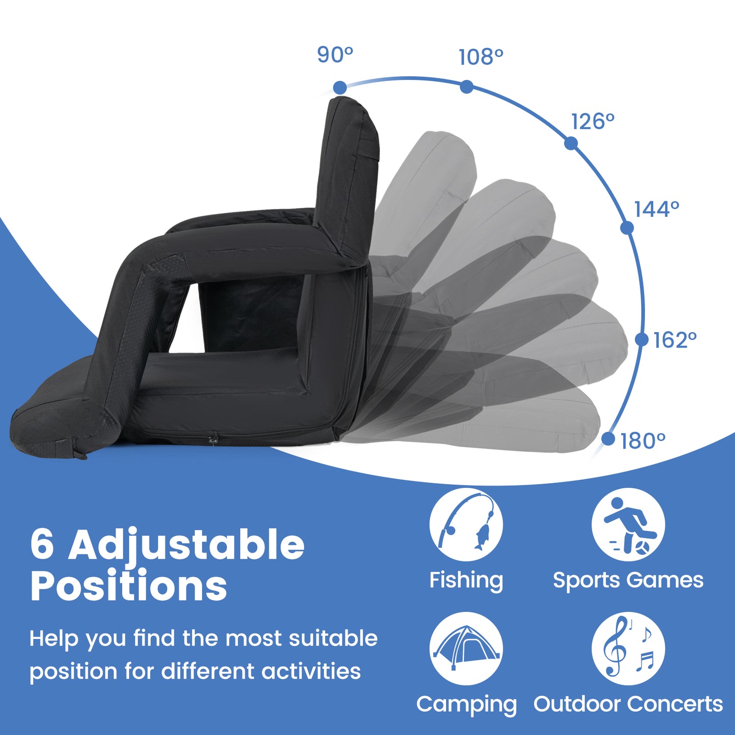 Stadium Seat for Bleachers with 6-Position Adjustable Back