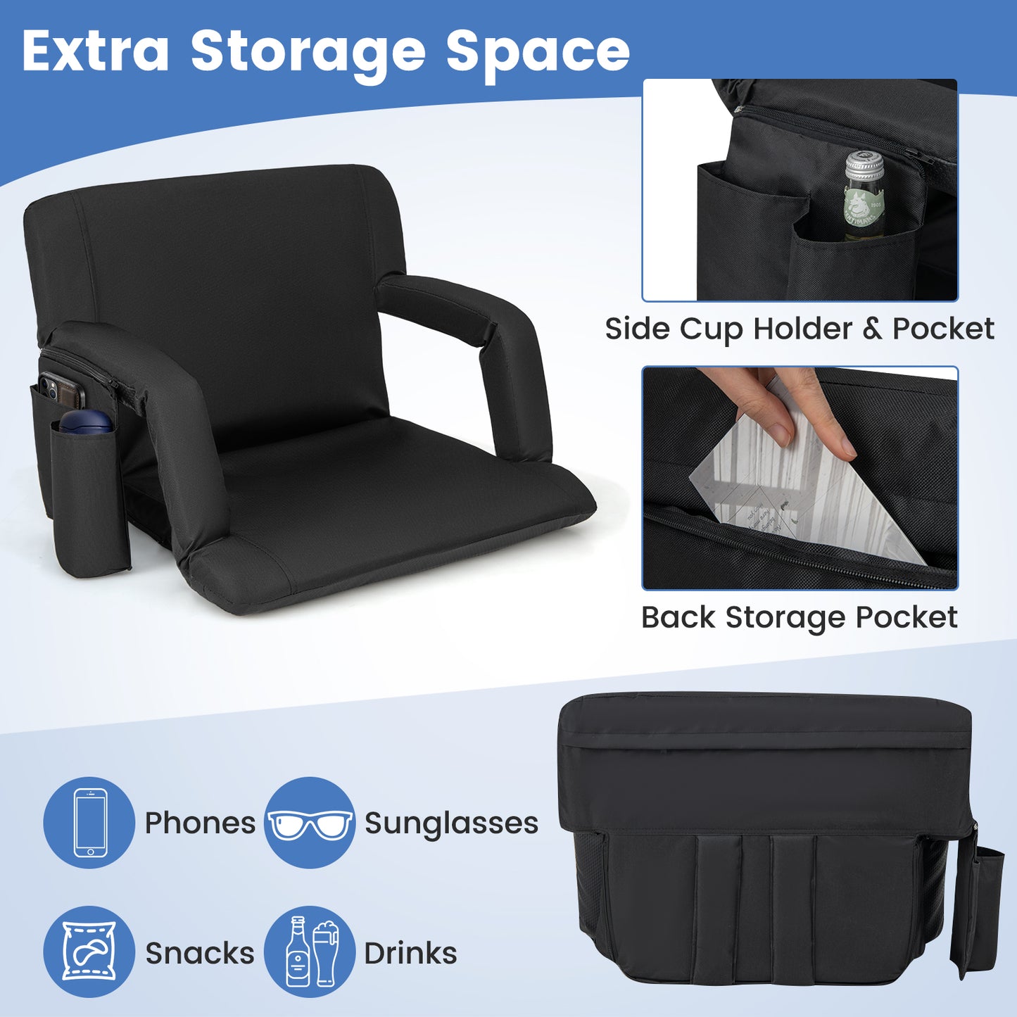 Stadium Seat for Bleachers with 6-Position Adjustable Back