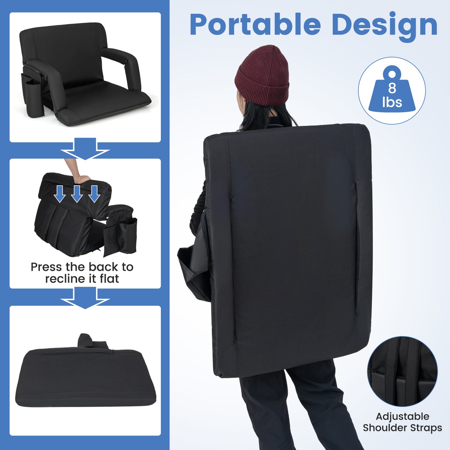 Stadium Seat for Bleachers with 6-Position Adjustable Back