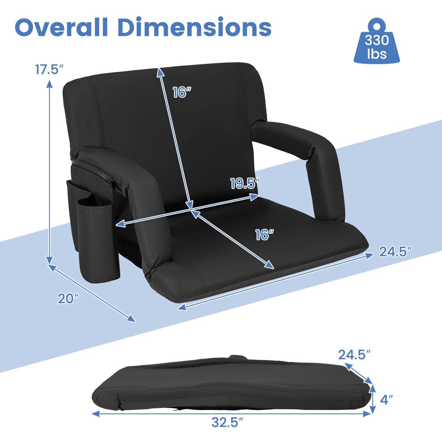 Stadium Seat for Bleachers with 6-Position Adjustable Back