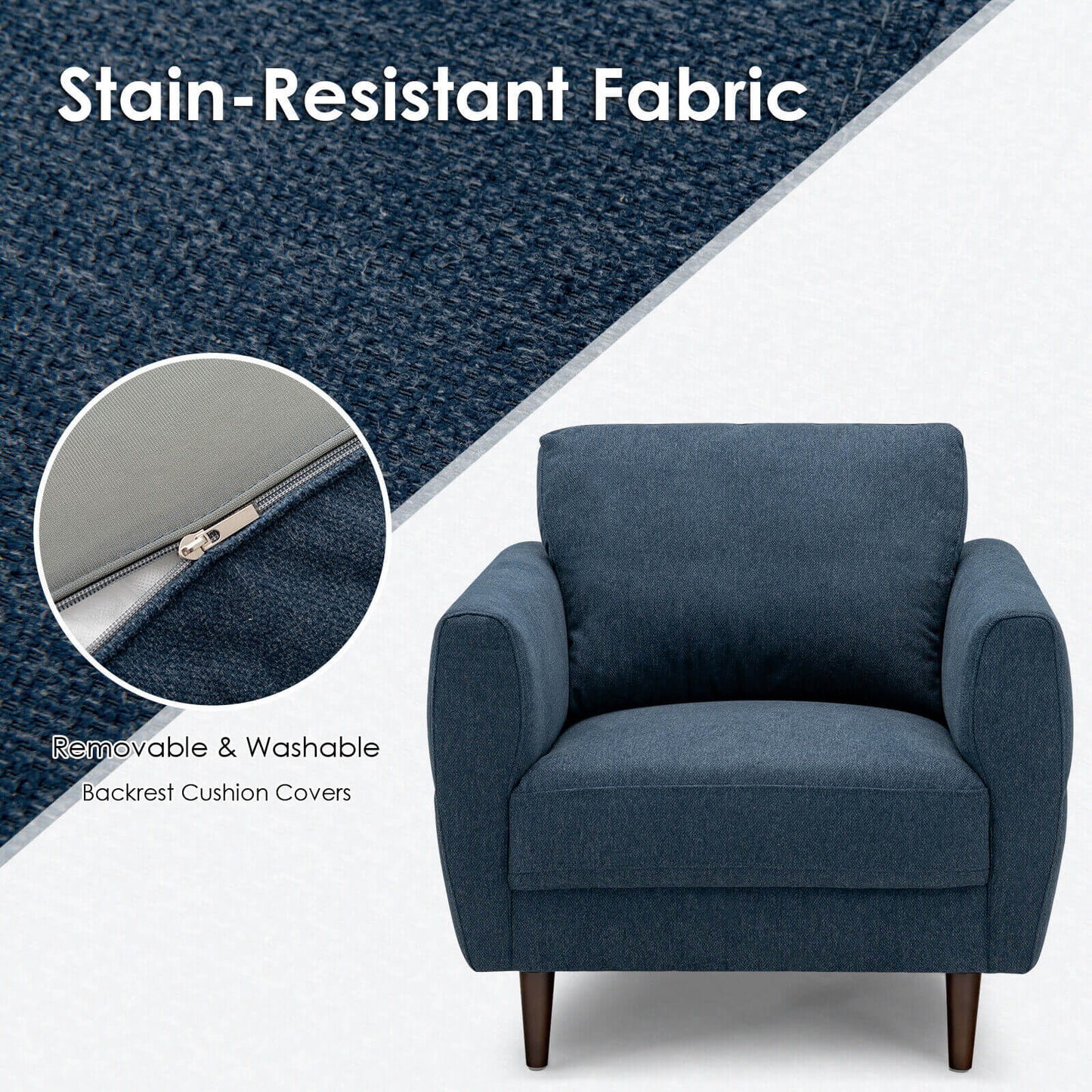 Upholstered Accent Chair with Solid Wood Frame - Navy