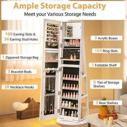 Jewelry Armoire Cabinet with LED Mirror and Rotating Base
