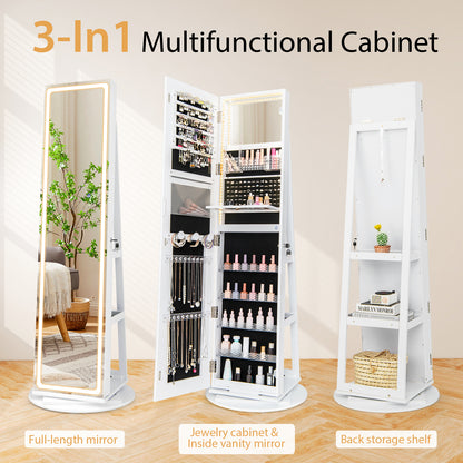Jewelry Armoire Cabinet with LED Mirror and Rotating Base