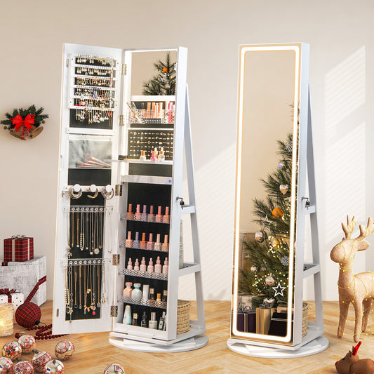 Jewelry Armoire Cabinet with LED Mirror and Rotating Base