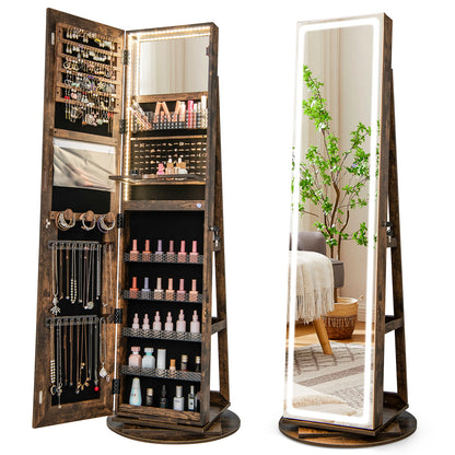 Jewelry Armoire Cabinet with LED Mirror and Rotating Base