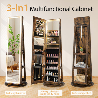 Jewelry Armoire Cabinet with LED Mirror and Rotating Base