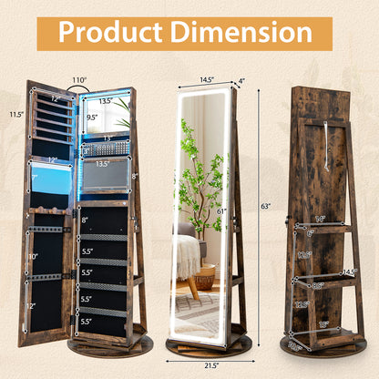 Jewelry Armoire Cabinet with LED Mirror and Rotating Base