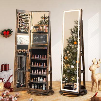 Jewelry Armoire Cabinet with LED Mirror and Rotating Base
