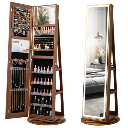 Jewelry Armoire Cabinet with LED Mirror and Rotating Base