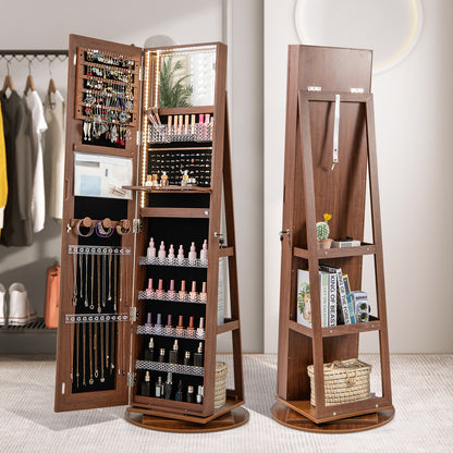 Jewelry Armoire Cabinet with LED Mirror and Rotating Base