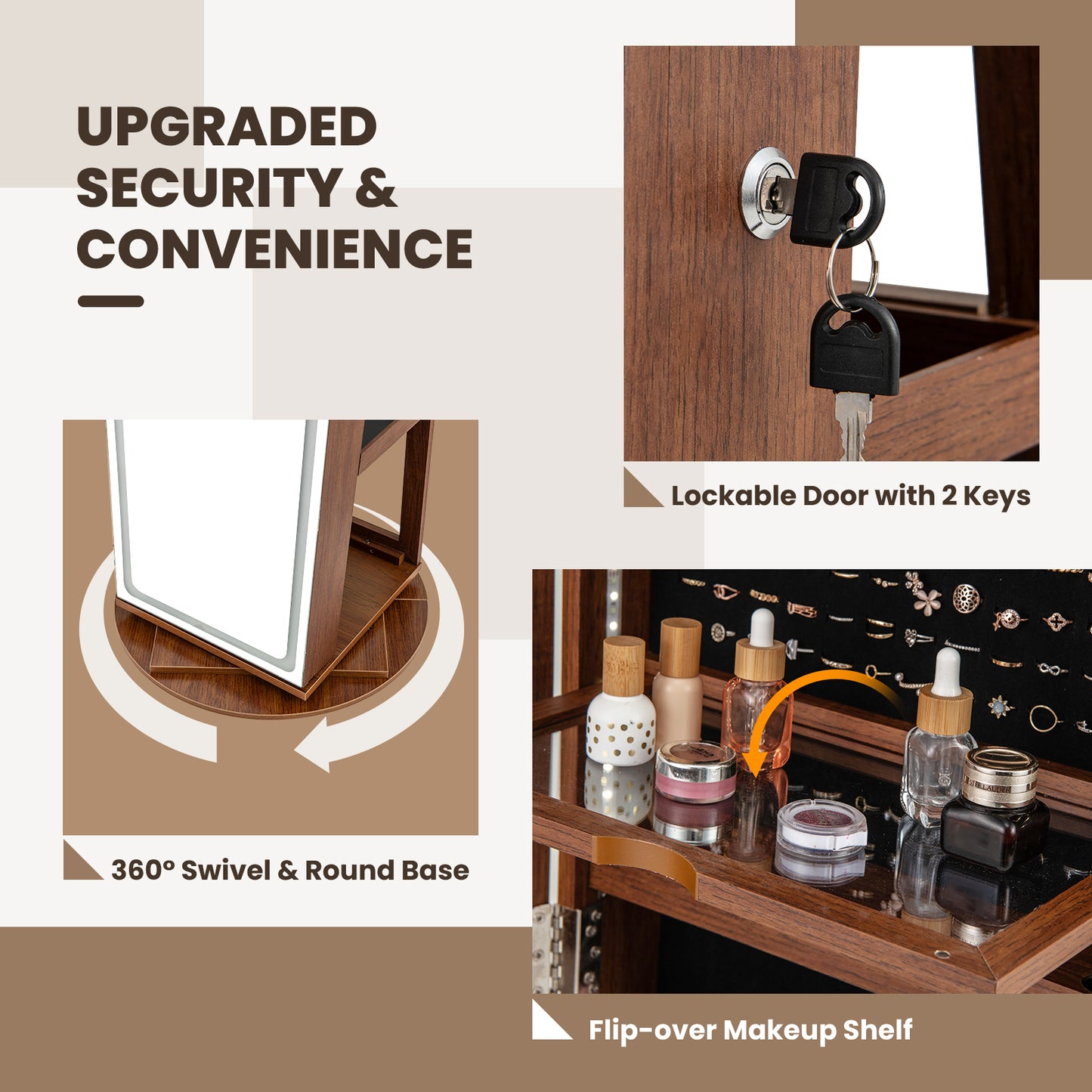 Jewelry Armoire Cabinet with LED Mirror and Rotating Base