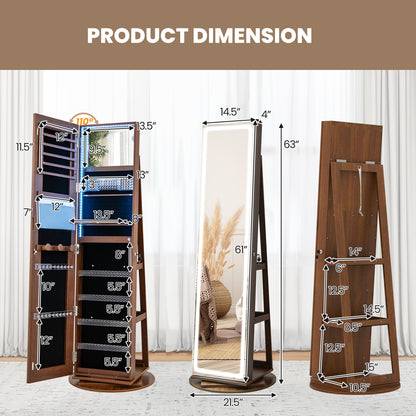 Jewelry Armoire Cabinet with LED Mirror and Rotating Base