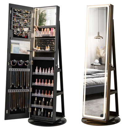 Jewelry Armoire Cabinet with LED Mirror and Rotating Base