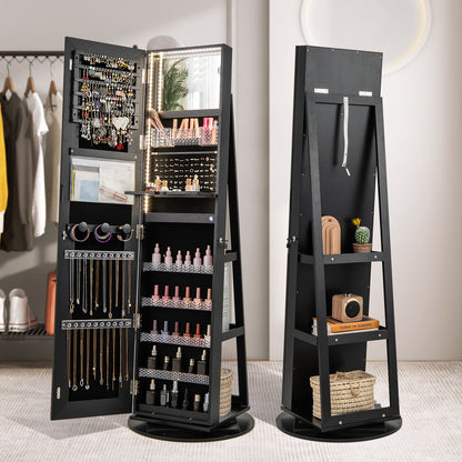 Jewelry Armoire Cabinet with LED Mirror and Rotating Base