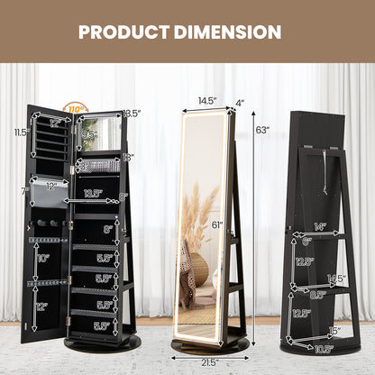 Jewelry Armoire Cabinet with LED Mirror and Rotating Base