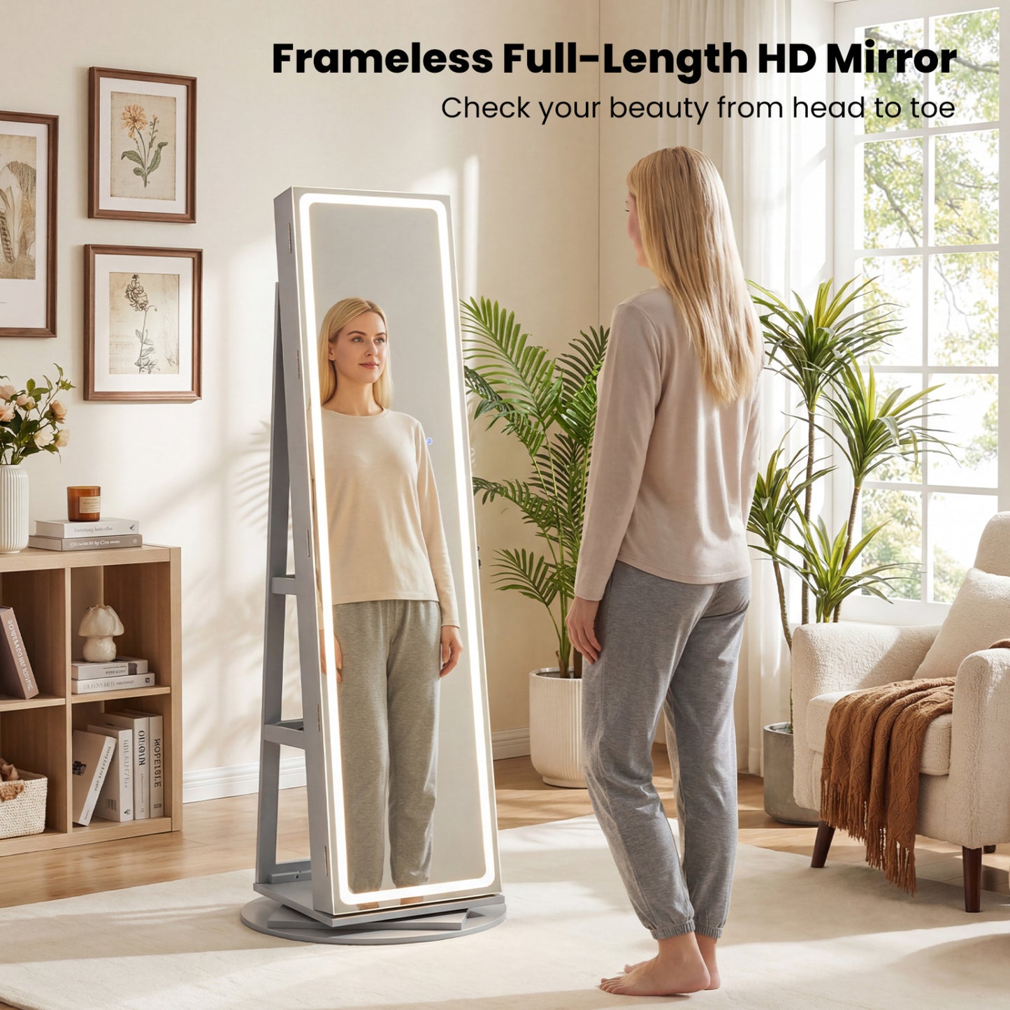 Jewelry Armoire Cabinet with LED Mirror and Rotating Base