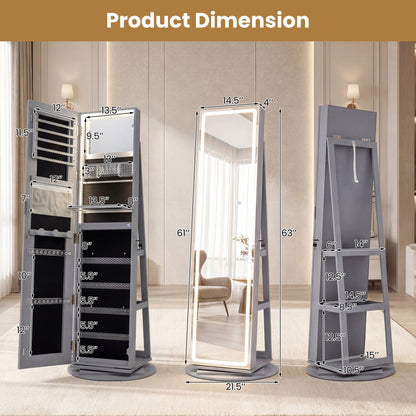 Jewelry Armoire Cabinet with LED Mirror and Rotating Base