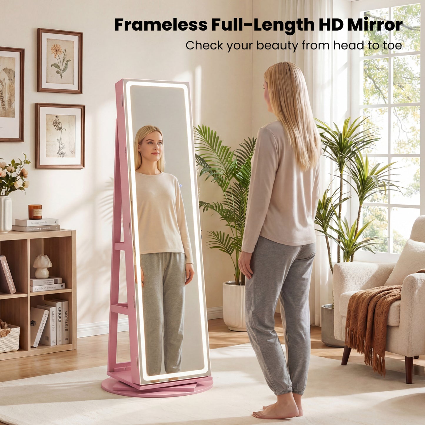 Jewelry Armoire Cabinet with LED Mirror and Rotating Base