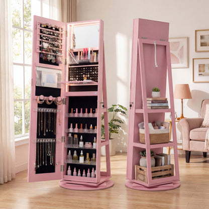 Jewelry Armoire Cabinet with LED Mirror and Rotating Base