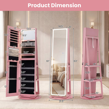 Jewelry Armoire Cabinet with LED Mirror and Rotating Base