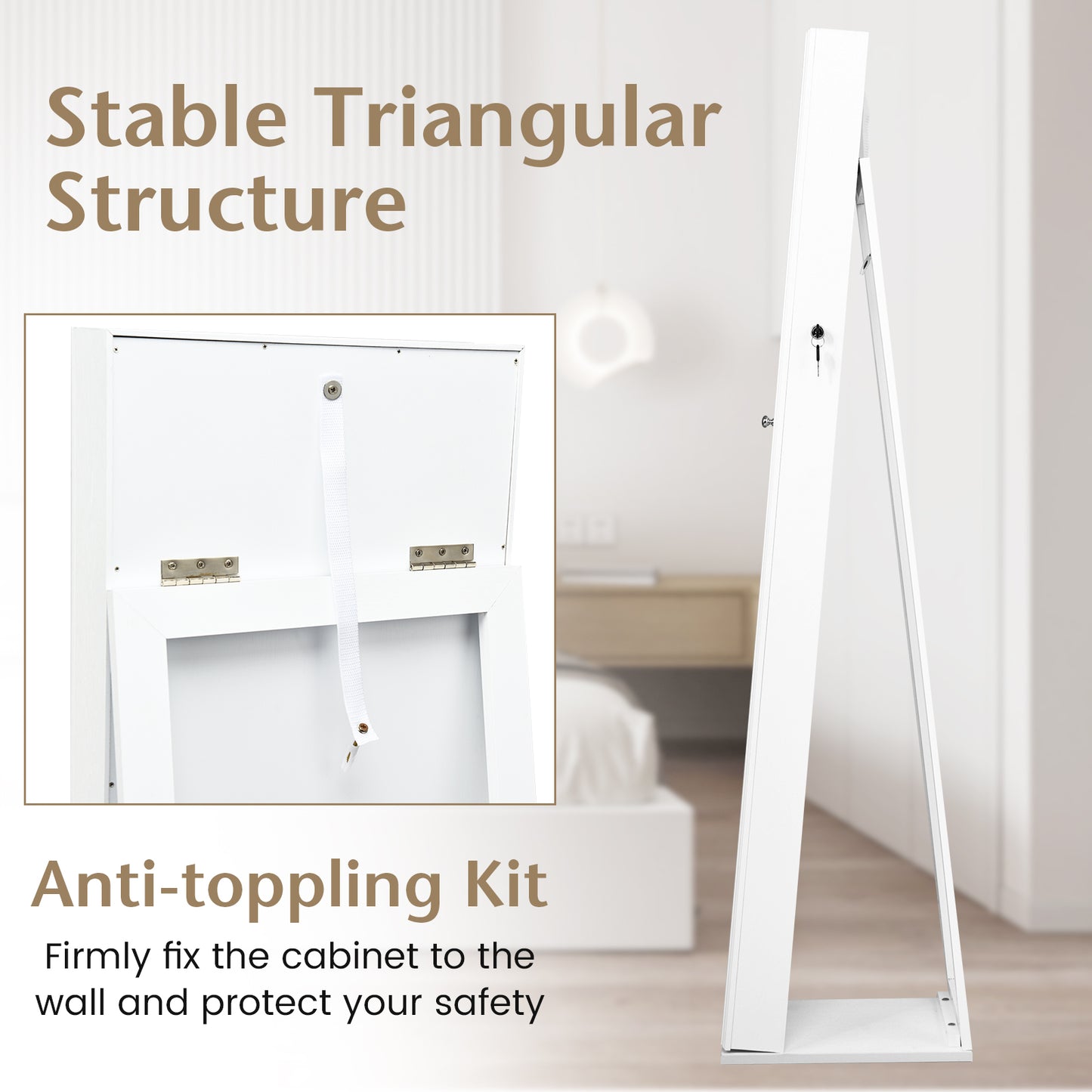 Jewelry Armoire with Full-Length Mirror and Lock