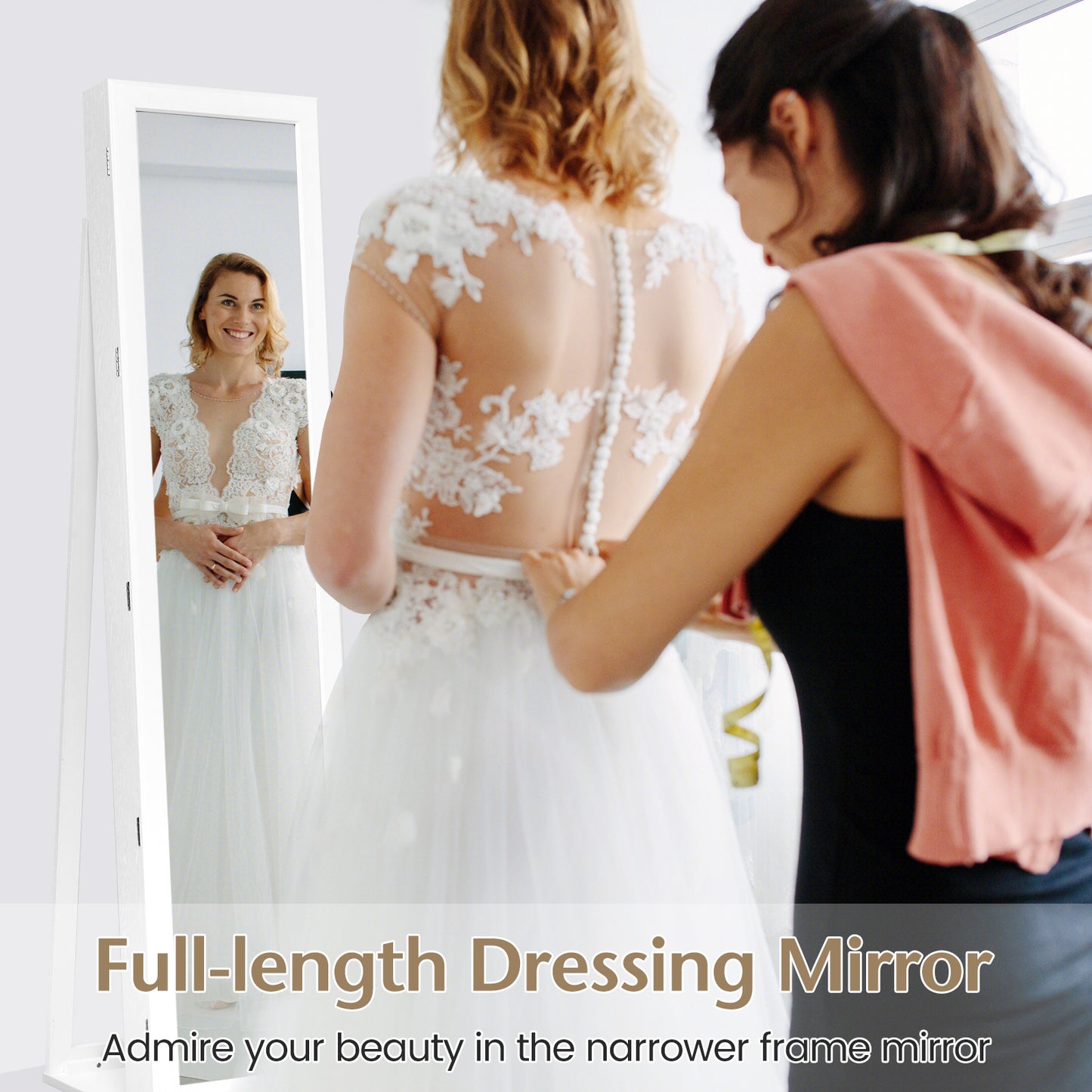Jewelry Armoire with Full-Length Mirror and Lock