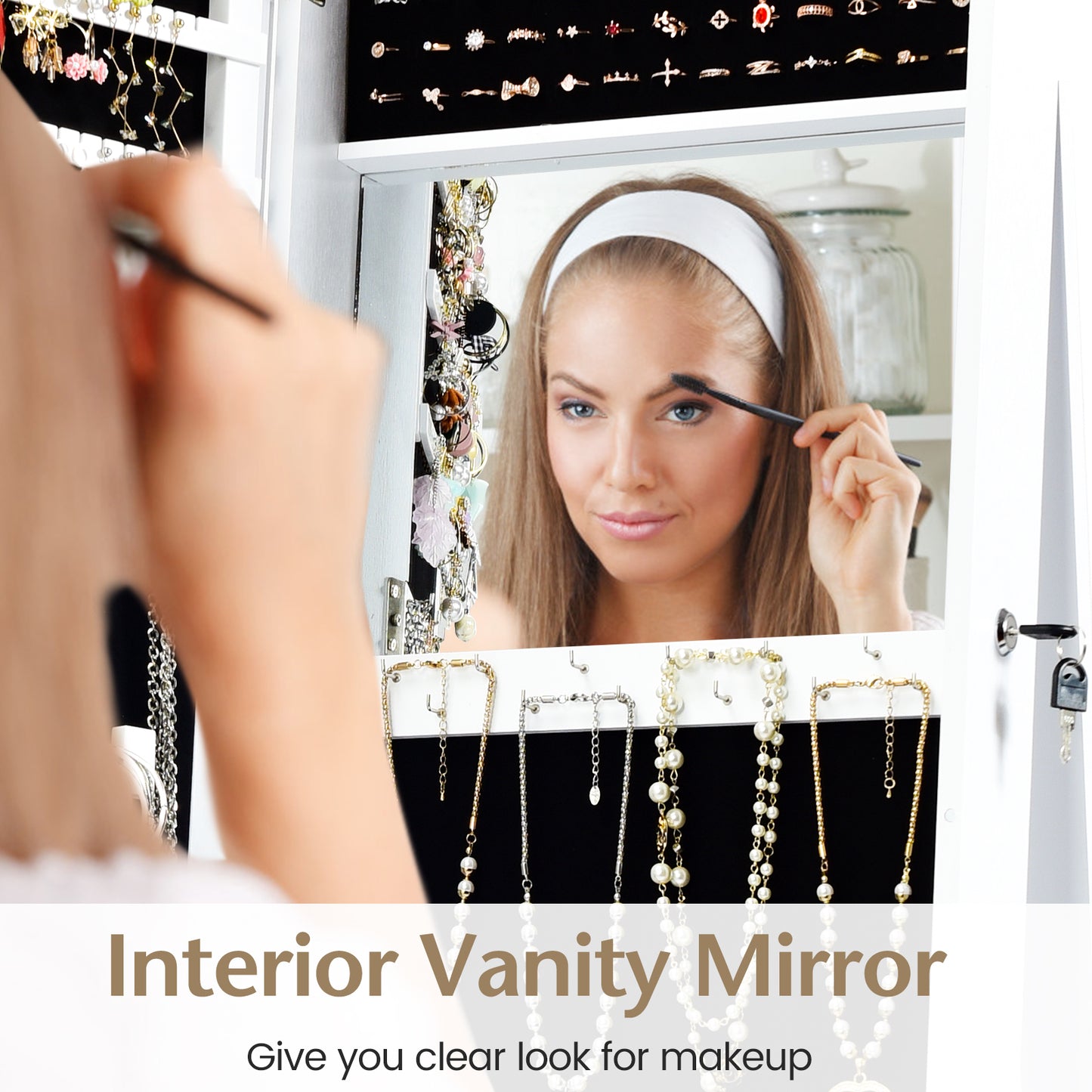 Jewelry Armoire with Full-Length Mirror and Lock