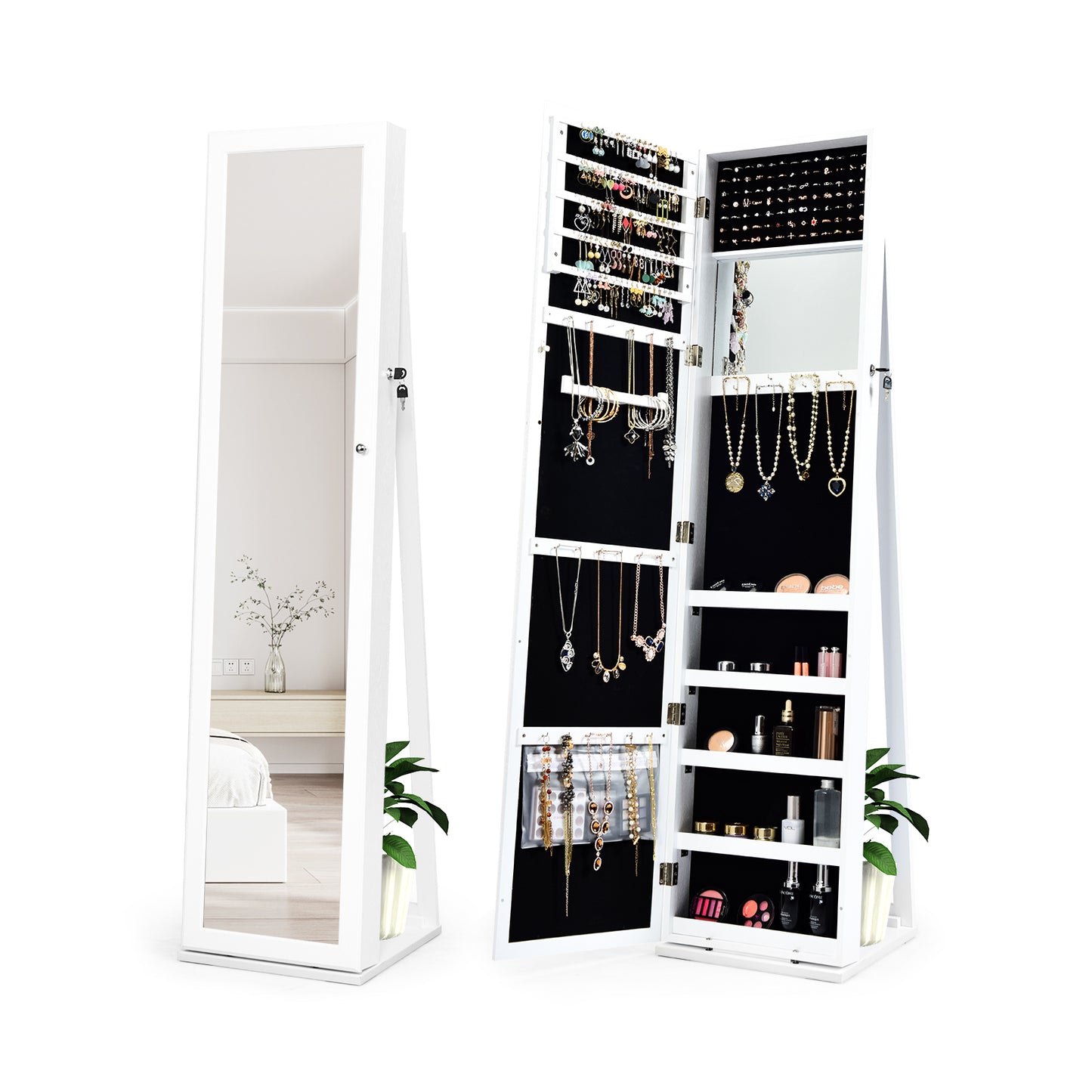 Jewelry Armoire with Full-Length Mirror and Lock
