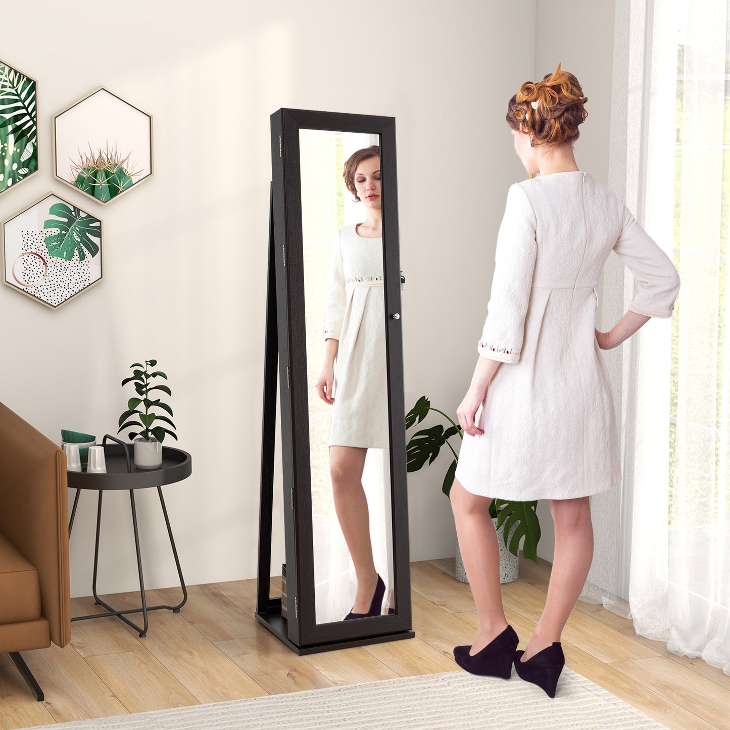 Jewelry Armoire with Full-Length Mirror and Lock