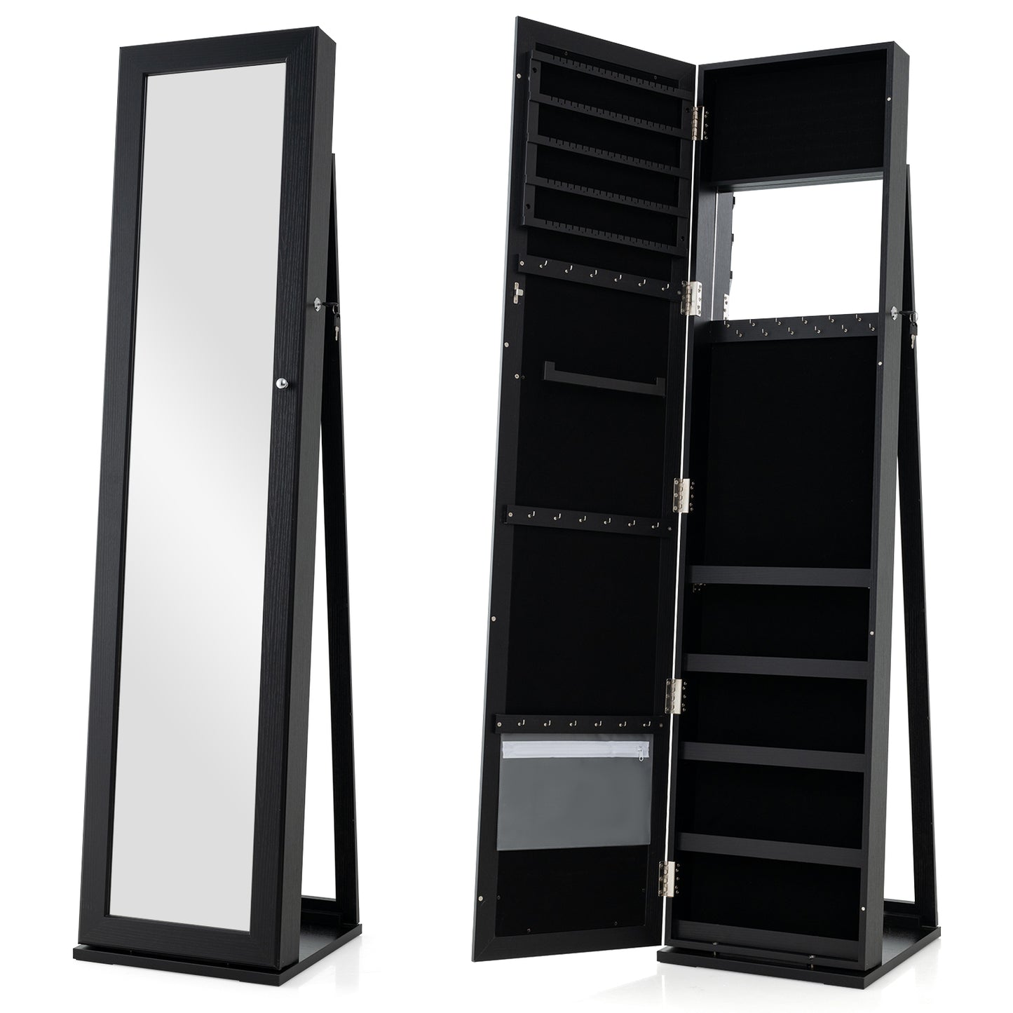 Jewelry Armoire with Full-Length Mirror and Lock